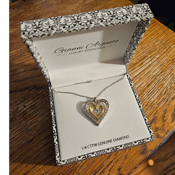 NEW! Gianni Argento Two-Tone 1/4ct. Genuine Diamond Heart Pendant Necklace - Picture 6 of 8